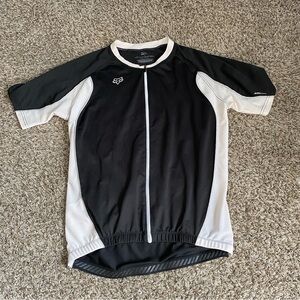 Fox Racing Jersey Men's L Black White Air Cool Full Zip 3 Pockets Cycling Shirt
